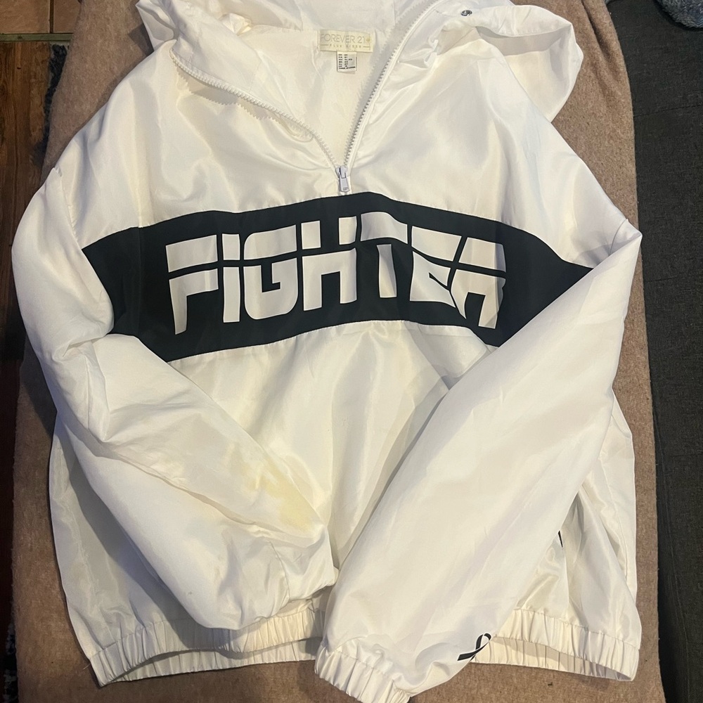 White and Black Fighter Windbreaker Jacket